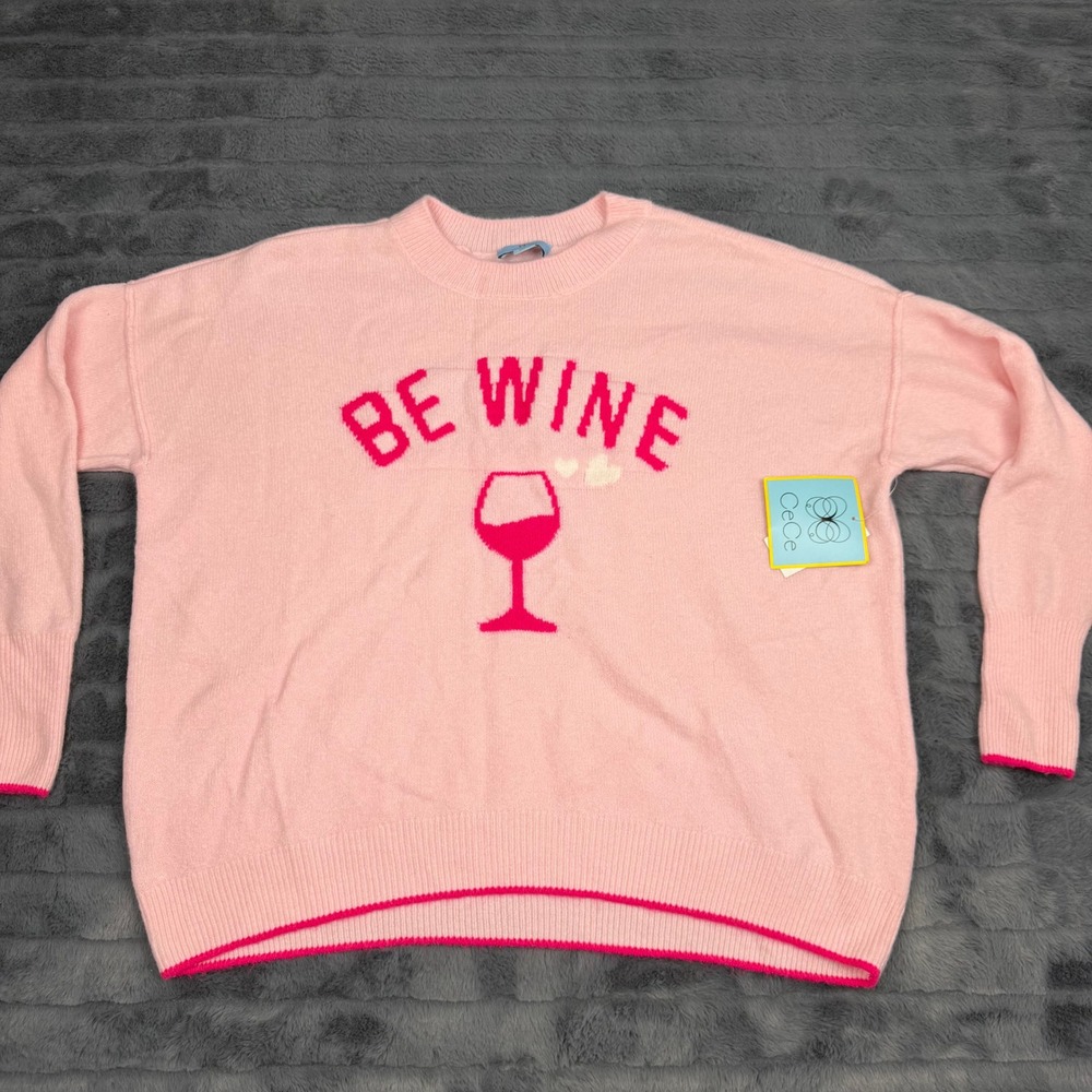 CeCe Pink Horizon Be Wine Graphic Knit Sweater C418BS Women Medium